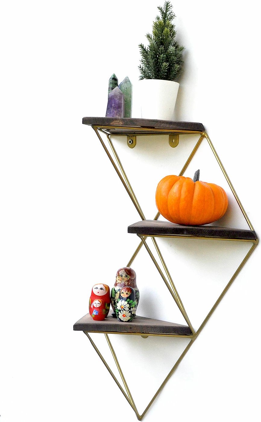 Raft dekorativ prej druri për mur, ngjyrë arre dhe ari, Hanah Home, Wr076