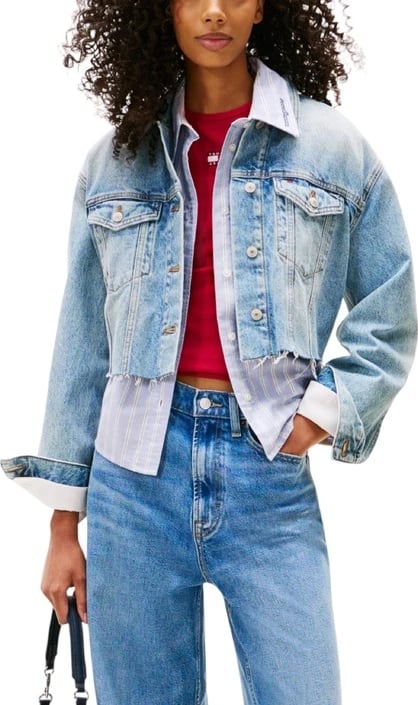 Jakne Tommy Hilfiger Jeans femra, e kaltër e çelët