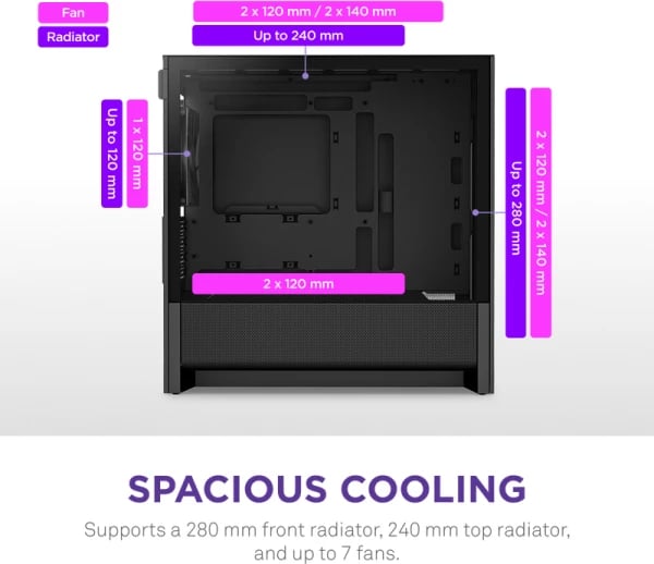 Kasë kompjuteri NZXT H3 Flow (CC-H31FB-01), e zezë