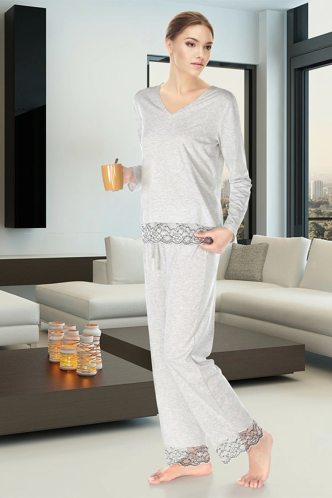 Set pizhamash për gra, Jumeon, 002-000220, gri, marl