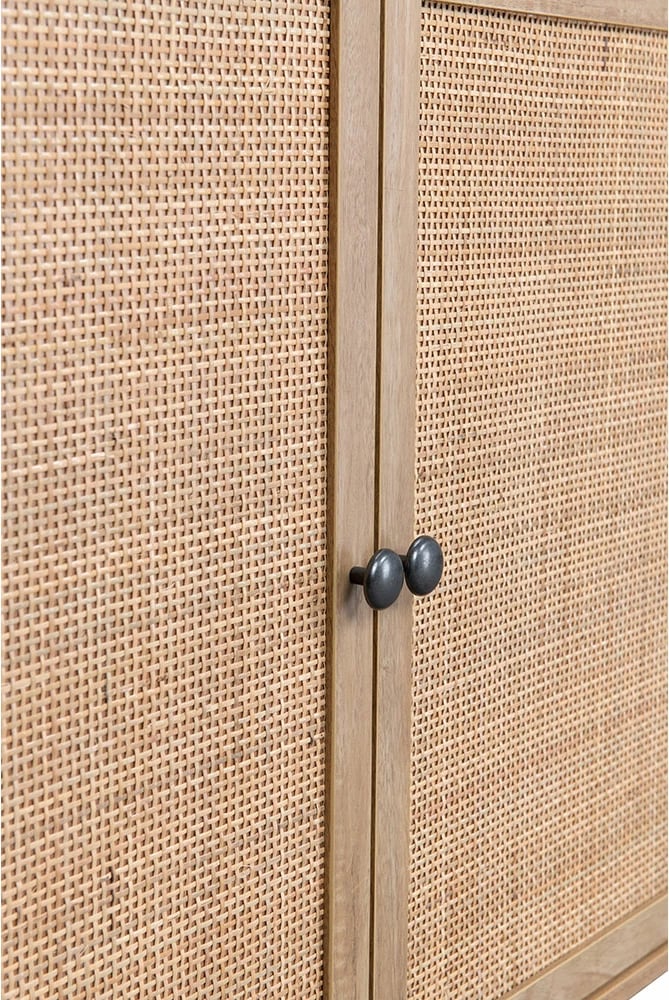 Komodë Ammos me 3 sirtarë, natyrale me ratan, 150x39x79