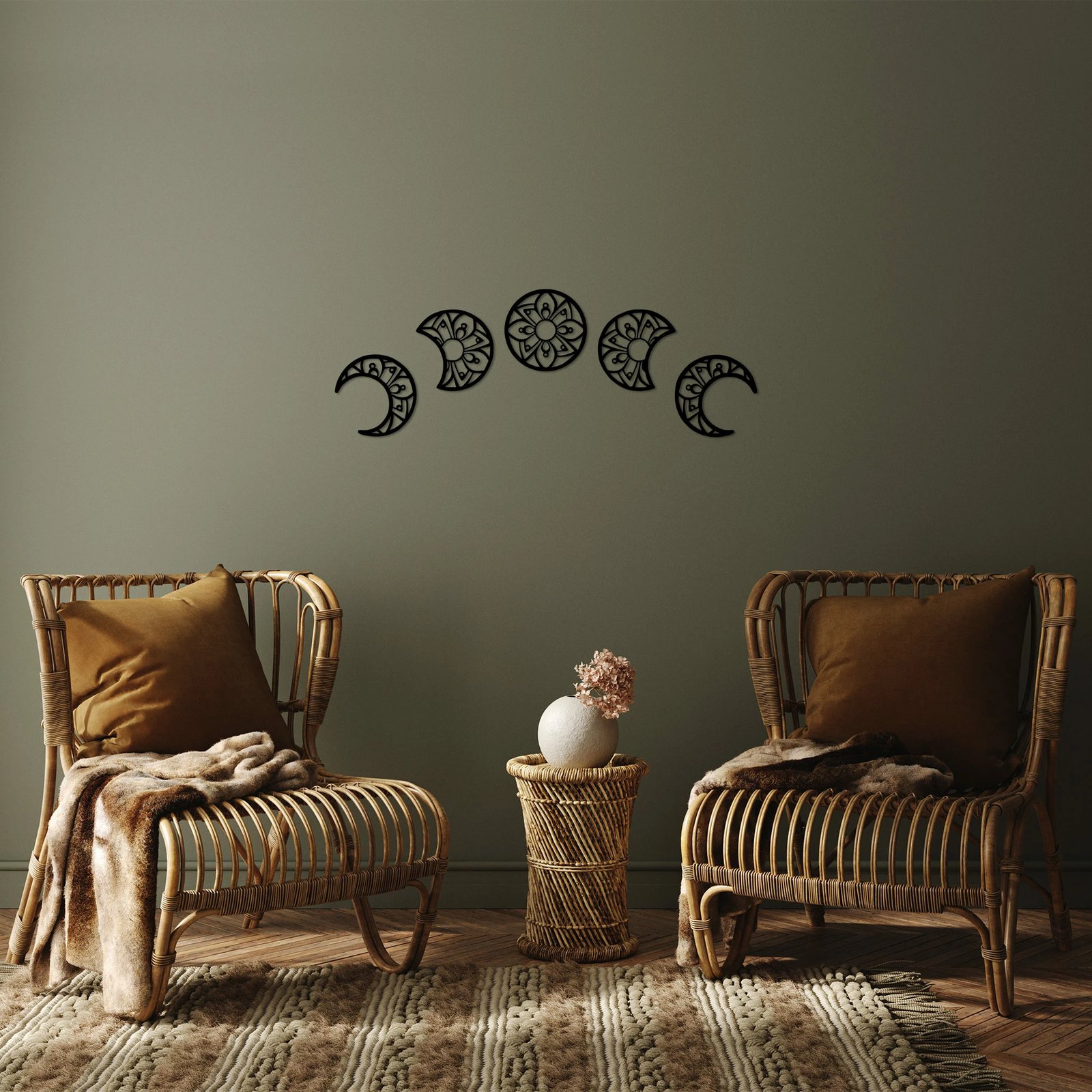 Aksesor dekorativ metalik për mur, Wallity, Lëvizjet e muajit, 3 copë, 13x13cm, e zezë