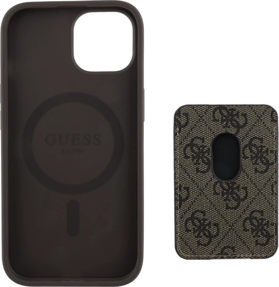 Mbështjellës Guess 4G Stripes me portofol MagSafe për iPhone 15, Kafe