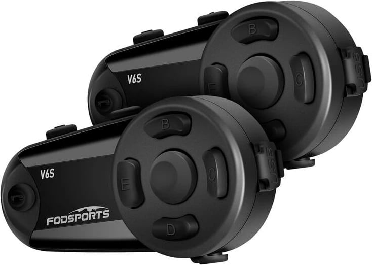 Interkom për motoçikletë Fodsports V6S, set prej 2 copë, i zi