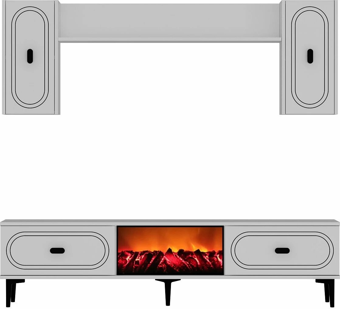 Njësi TV Skye Decor, weny bohem me oxhak dekorativ, e bardhë