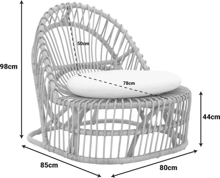 Fotel Tromso prej ratanit PE, ngjyrë natyrale, jastëk bezhë, 80x85x98cm
