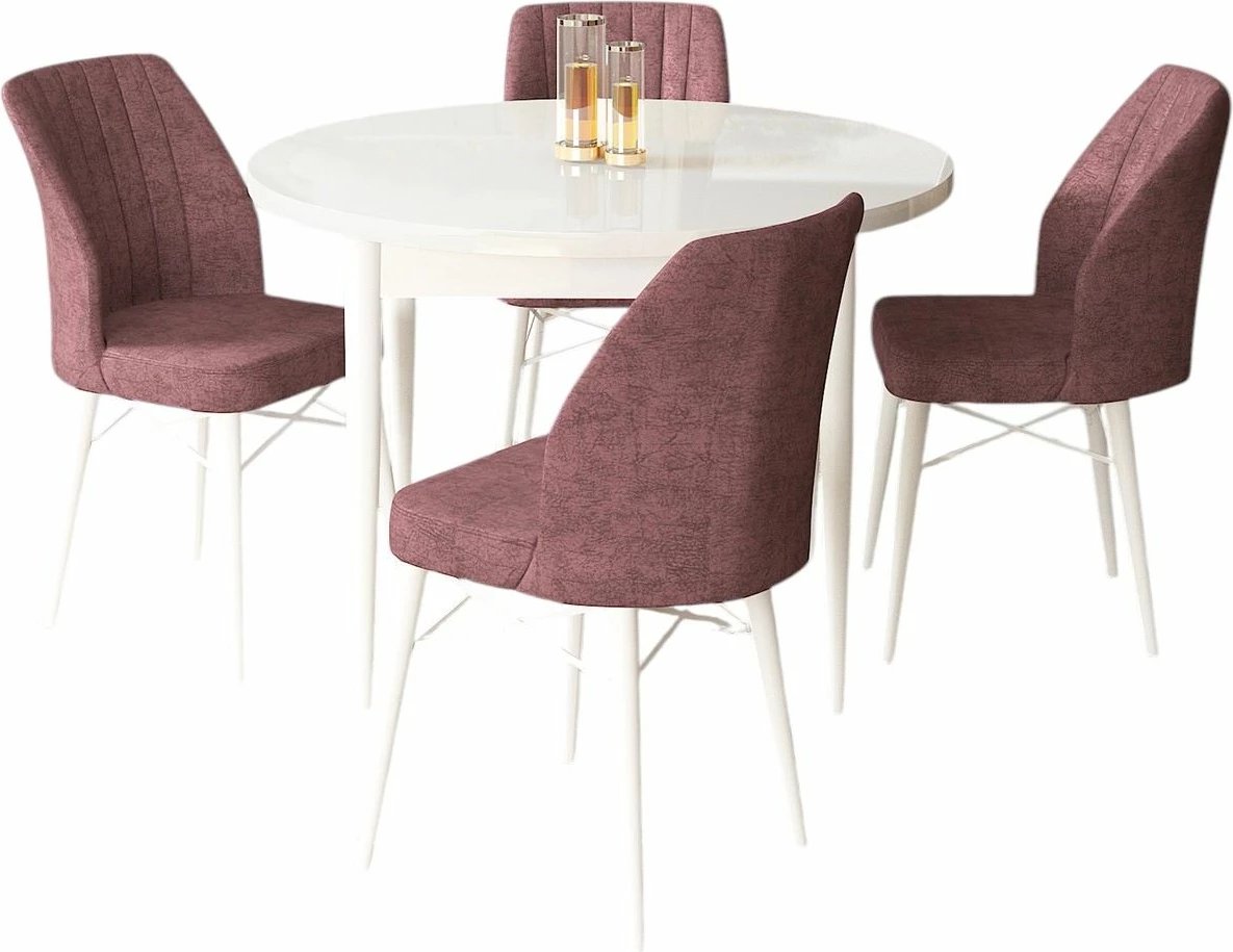 Tavolinë me karrige, set 5 pjesësh, Skye Decor, e bardhë dhe rozë e zbehtë