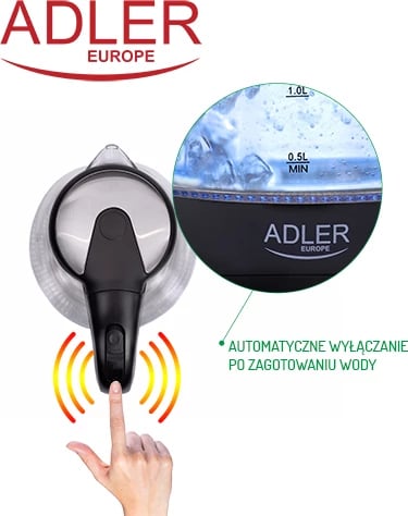 Çajnik elektrik xhami, Adler AD 1224, 1.5 L, 2200W, ndriçim LED, i zi