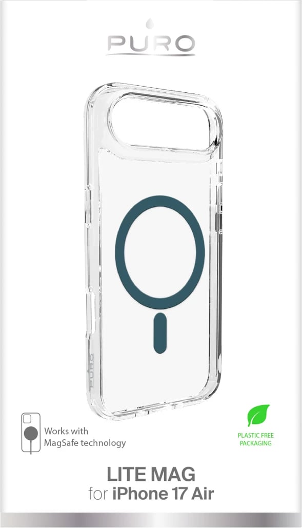 Mbështjellës Puro Lite Mag për iPhone 17 Air, kompatibil me MagSafe, transparent me unazë turkeze