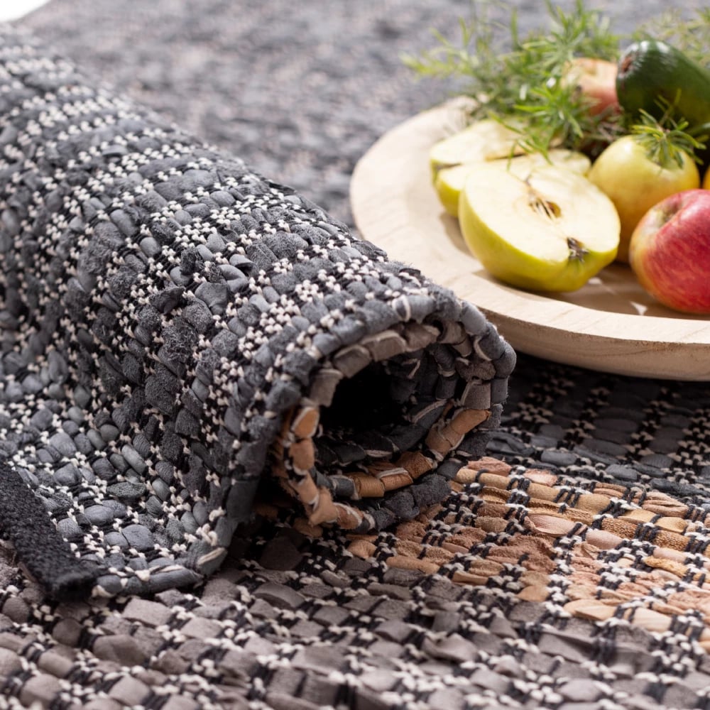 Qilim korridori Stripe, lëkurë, gri-bezhë, 70x150cm