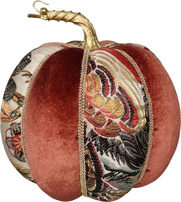 Dekor për Krishtlindje, kungull brokadë, shumëngjyrësh, 19x19x20cm, shkumë dhe tekstil