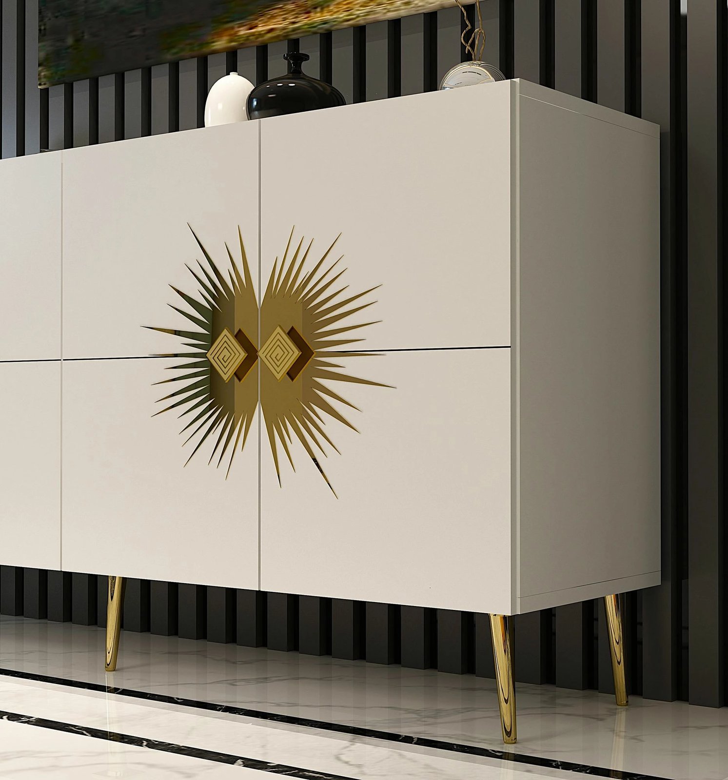 Konsolë Skye Decor, Nida KB150, e bardhë dhe ari