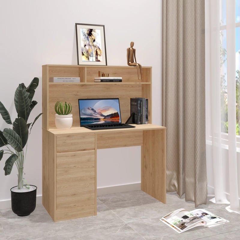 Tavolinë zyre me raft Secreta, ngjyrë lisi, 110x50x135cm