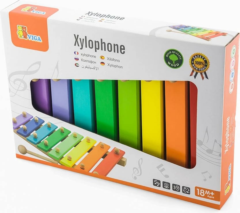 Ksilofon druri, Viga, 8 nota, 310x225x45 mm, shumëngjyrësh