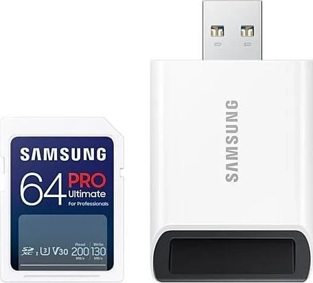 Kartë kujtese Samsung PRO Ultimate SDXC, 64GB, UHS-I U3, me lexues