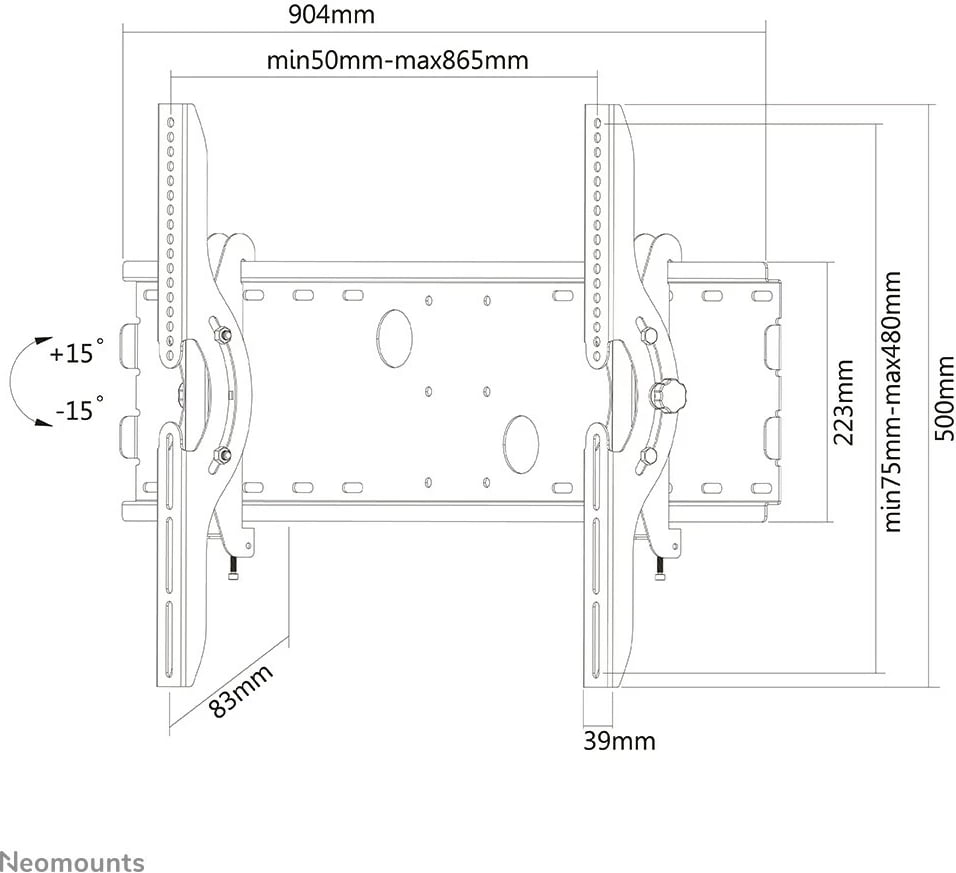 Mbajtës muri Neomounts PLASMA-W200BLACK, 85", Çelik, i zi