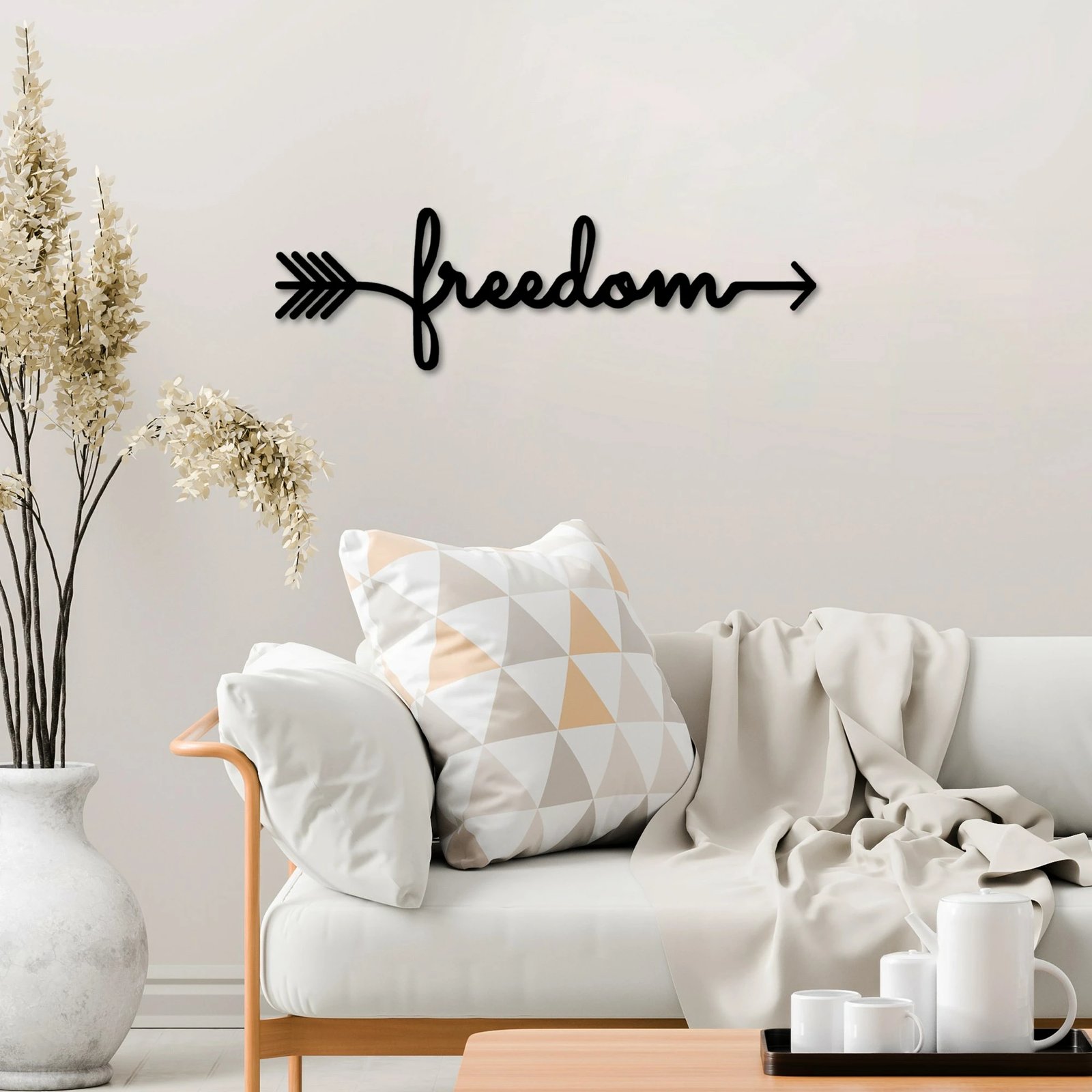 Aksesor muri dekorativ prej metali, Wallity, Freedom, ngjyrë e zezë, 62x19cm