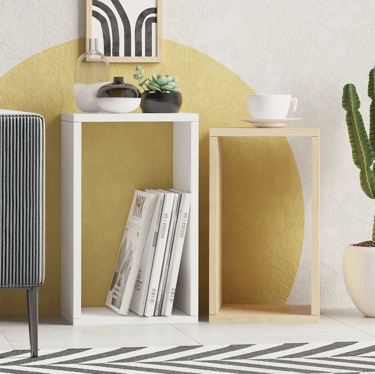 Tavolinë anësore Hanah Home, Nancy, ngjyrë lis safir dhe e bardhë