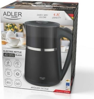 Ujëzjerë elektrik Adler AD 1355b 1.7 L 2200 W mur i dyfishtë bazë rrotulluese e zezë