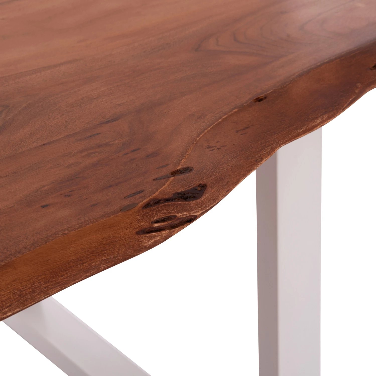 Tavolinë ngrënieje Montana, dru akacie, këmbë të bardha, 160x90x77cm