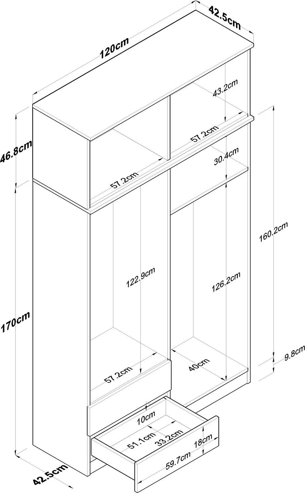 Dollap Hanah Home, BA121 - 2696, ngjyrë arr dhe e bardhë