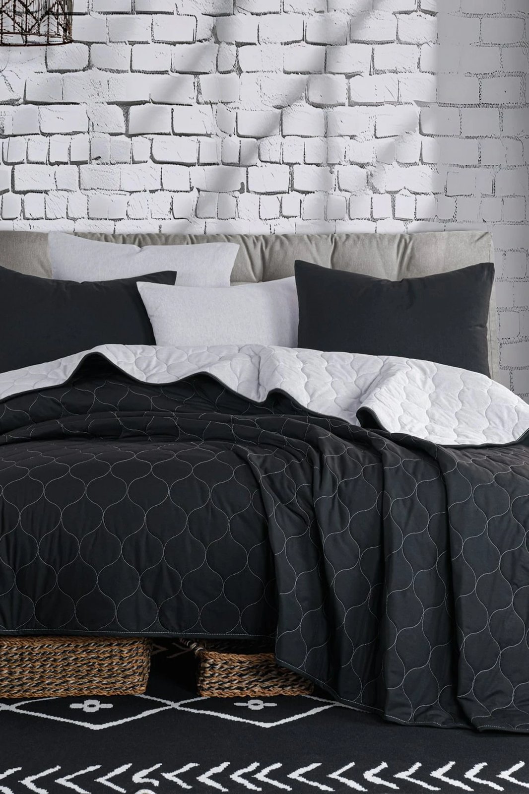 Set mbulesë dysheku dopio, ngjyrë e zezë dhe gri, L'essentiel