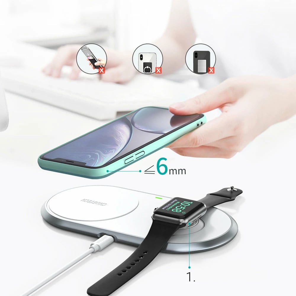 Karikues wireless 2-në-1 Choetech T317, për smartphone dhe Apple Watch, USB-C, i bardhë