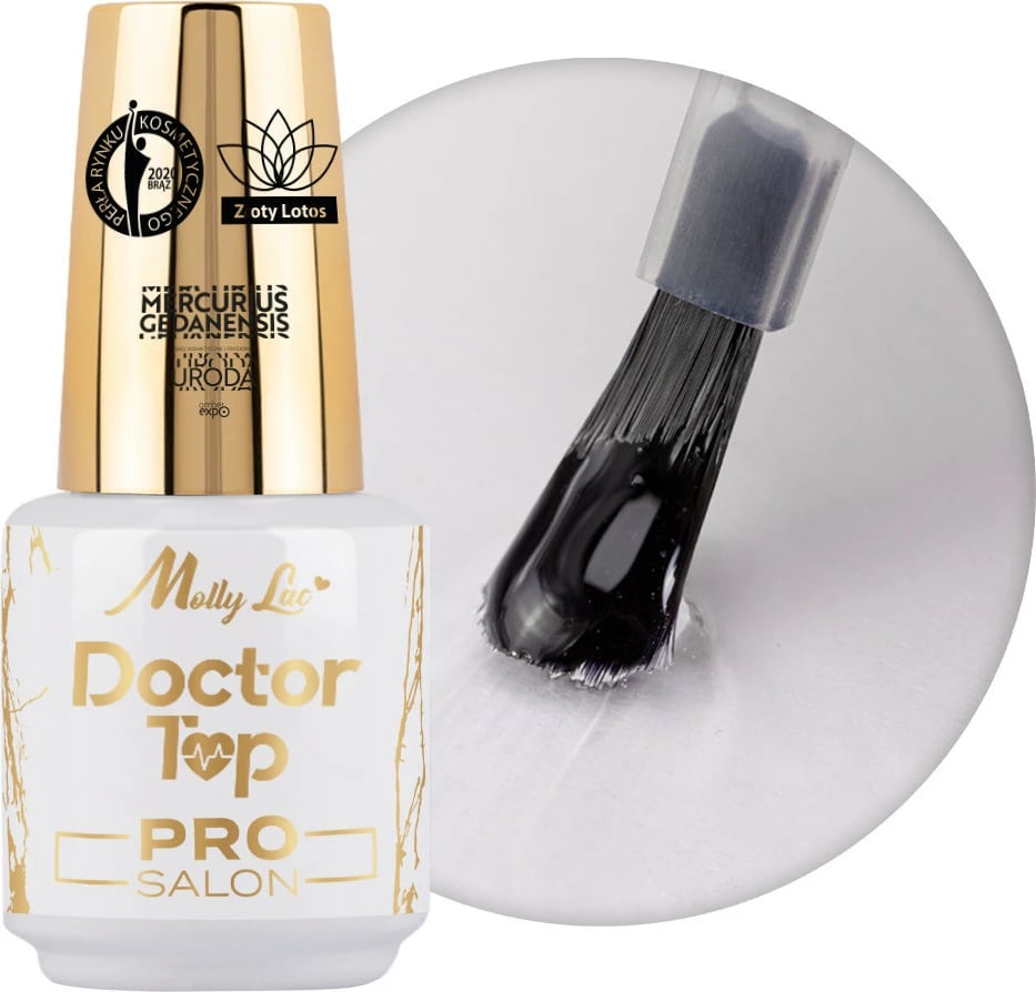 Top coat për thonj MollyLac Doctor Top Pro Salon High-Gloss Self-Regenerating No Wipe Top Coat për femra, 15g