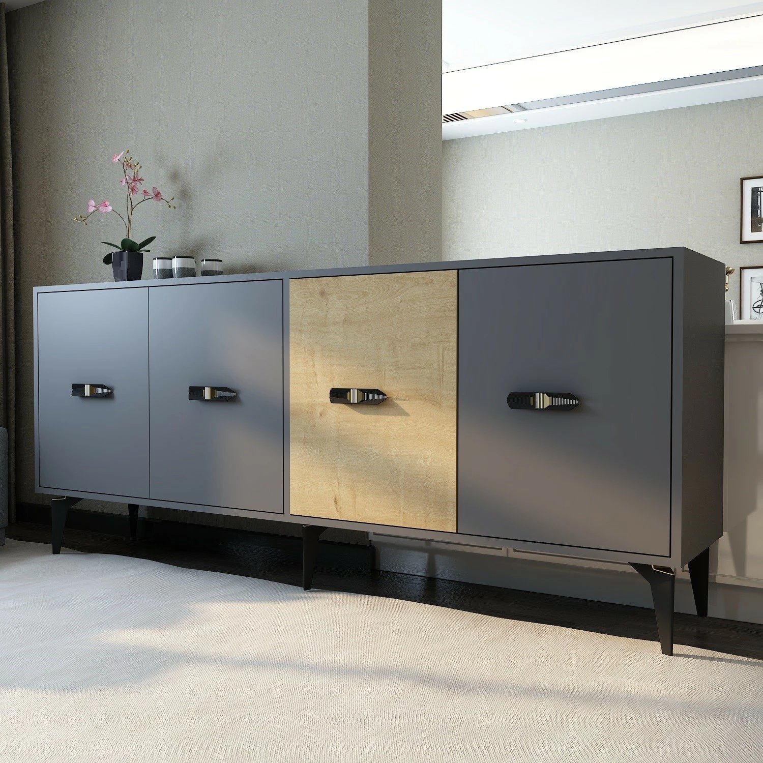 Konsol Skye Decor, ngjyrë qershie-antracit, lisi safir