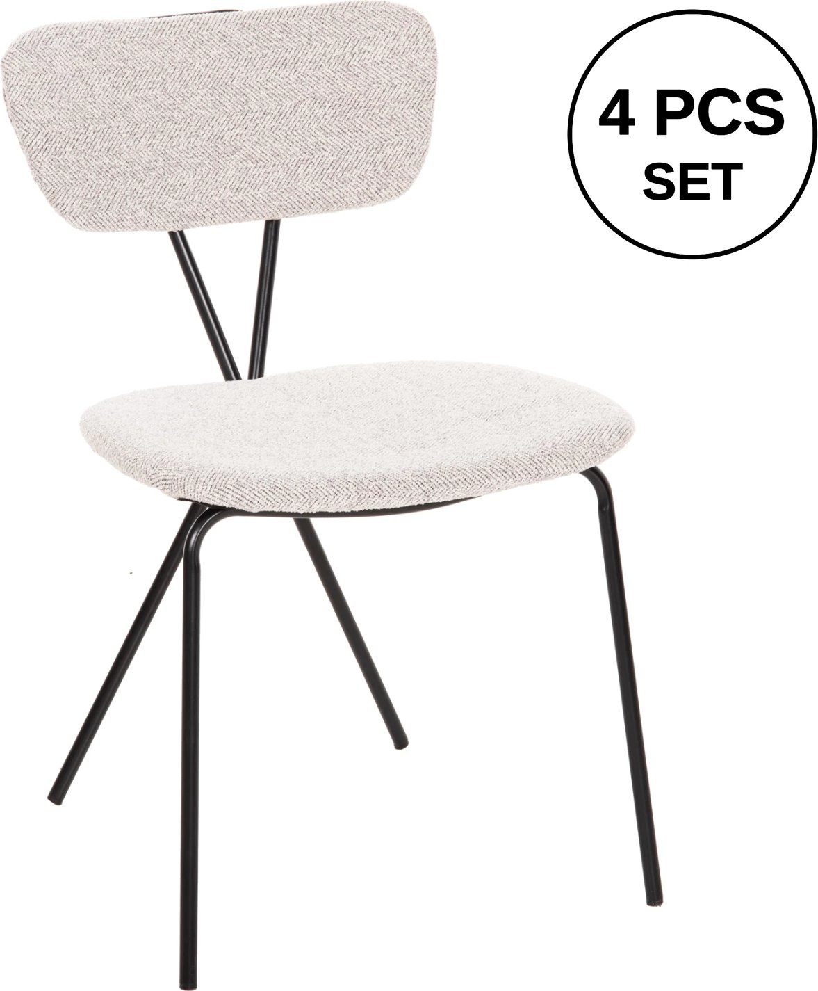 Karrige ngrënieje DORY FH9855.03 kornizë metalike në të zezë, pëlhurë në gri të lehtë 48,5x61x76H cm., set prej 4 copë