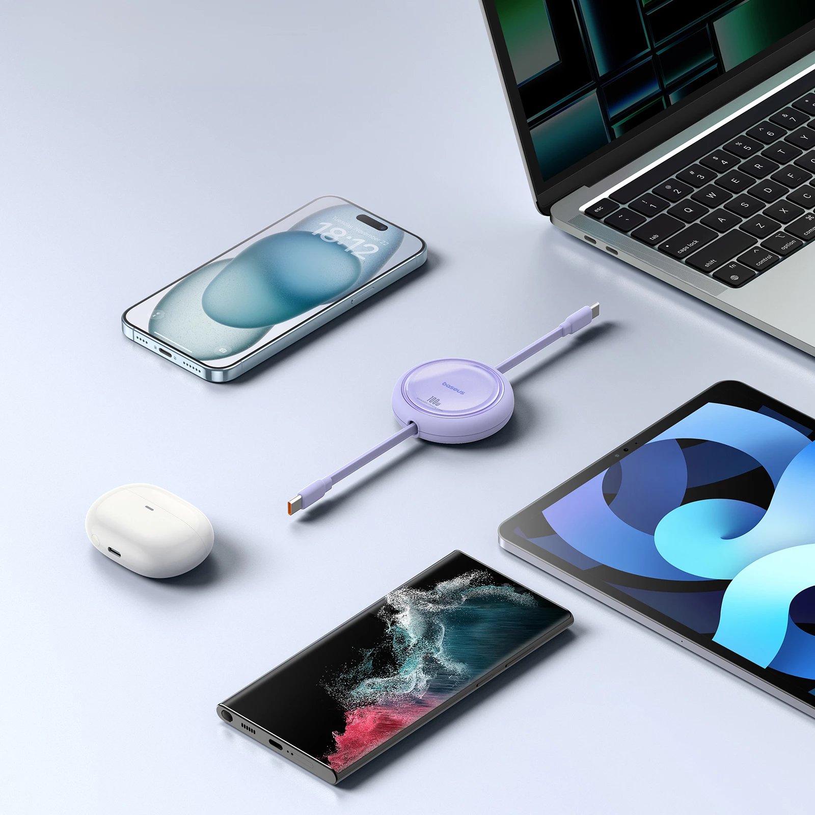 Kabllo USB-C në USB-C Baseus Free2Draw Mini, 100W, 1m, vjollcë