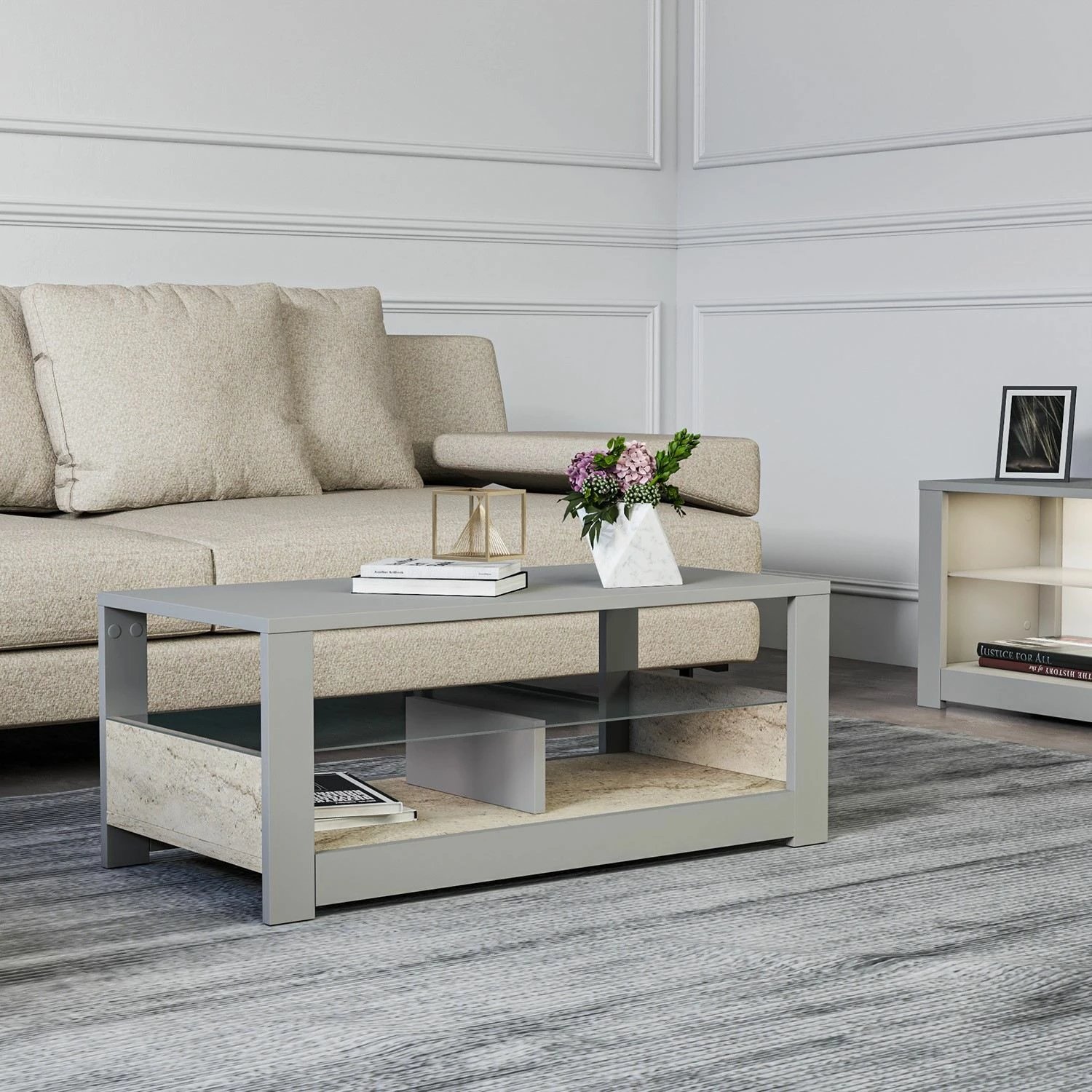 Tavolinë kafeje Skye Decor, Aydos, gri, travertin