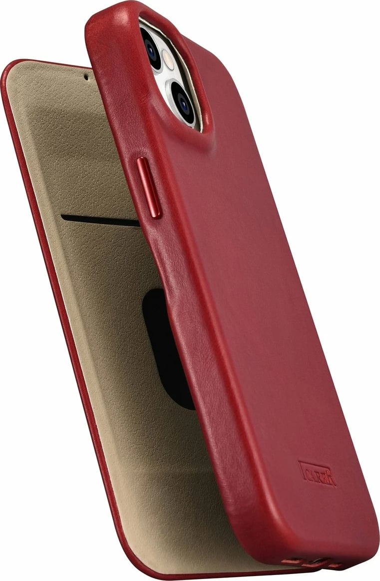 Mbështjellës iCarer Oil Wax Premium Leather Folio për iPhone 14 Plus, MagSafe, Kuq