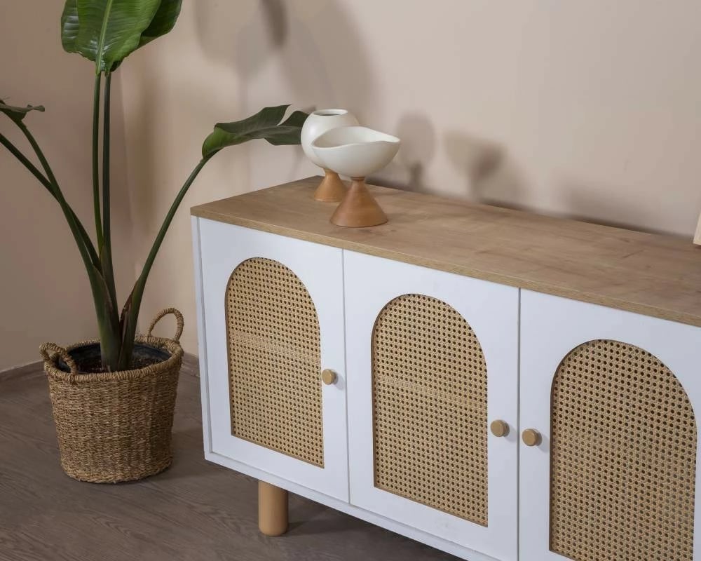 Konsol Skye Decor, bohem, e bardhë dhe lis