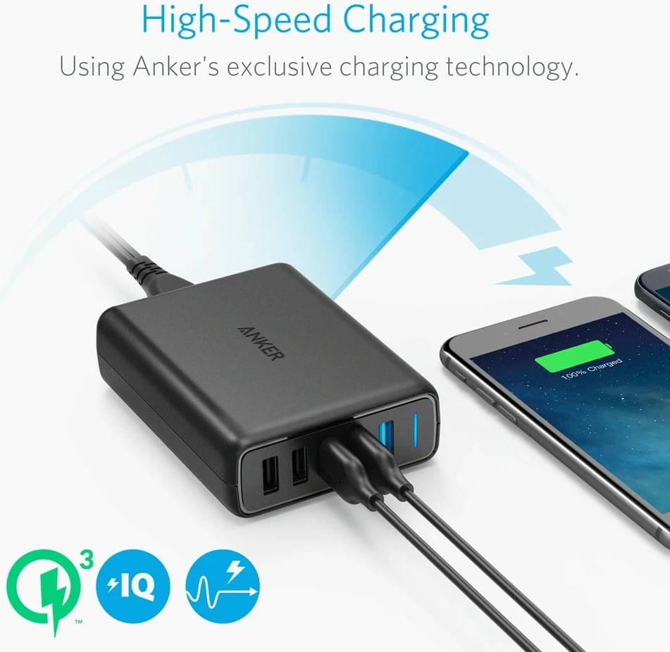 Karikues Anker PowerPort Speed 5, 5 porta, i zi