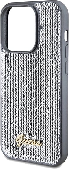 Mbështjellës Guess Sequin Script Metal për iPhone 14 Pro, argjend Mbështjellës Guess Sequin Script Metal për iPhone 14 Pro, argjend