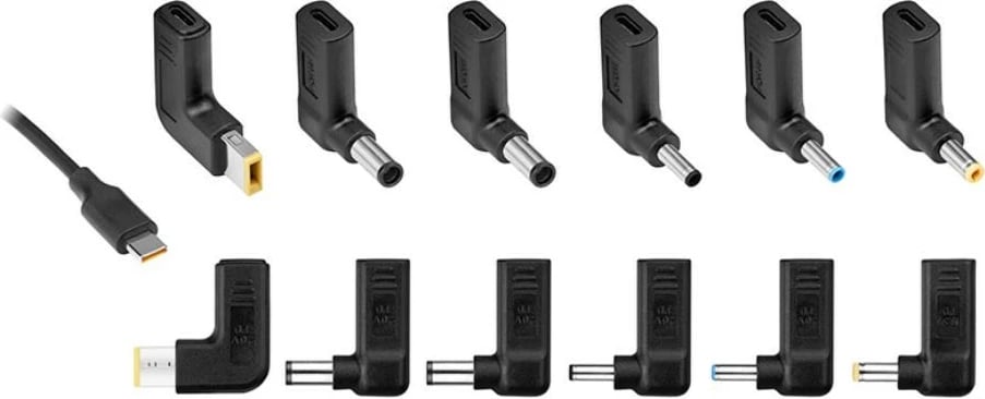 Furnizues energjie universal Tracer Prime 65W 7-in-1 me USB-C dhe 6 konektorë, i zi