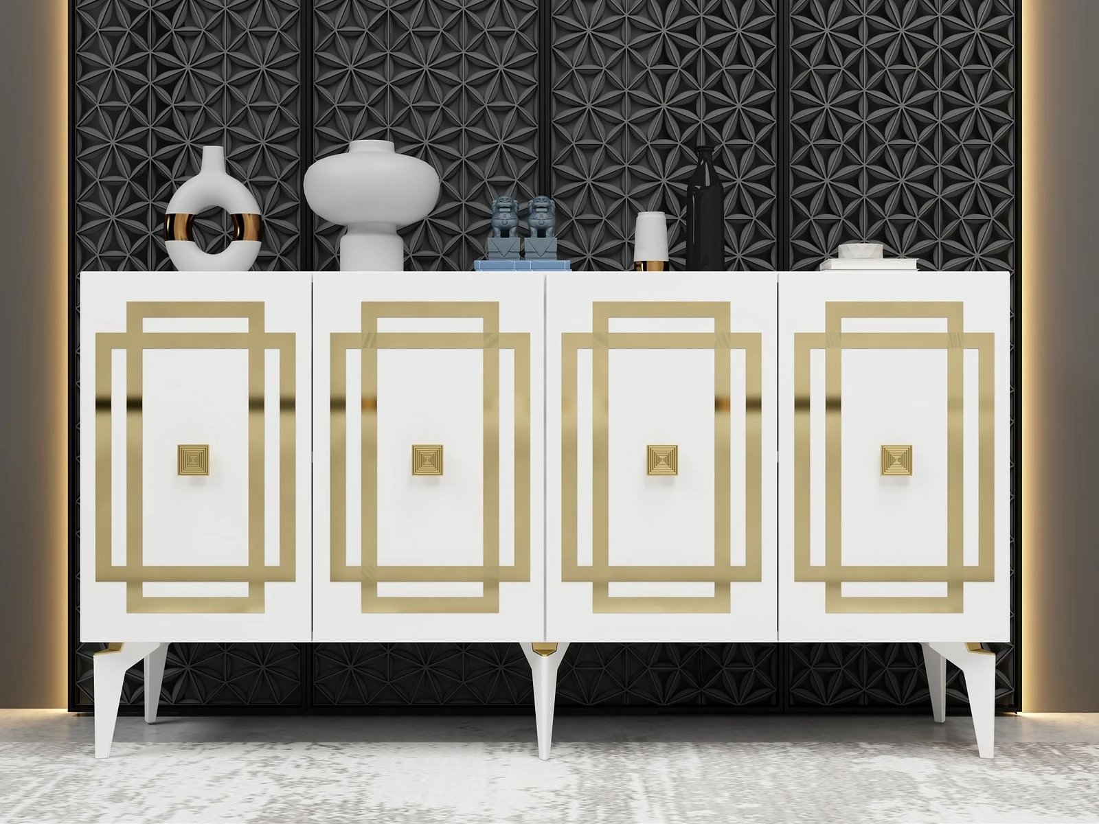 Konsol Skye Decor, ngjyrë e bardhë dhe ari, Lotus