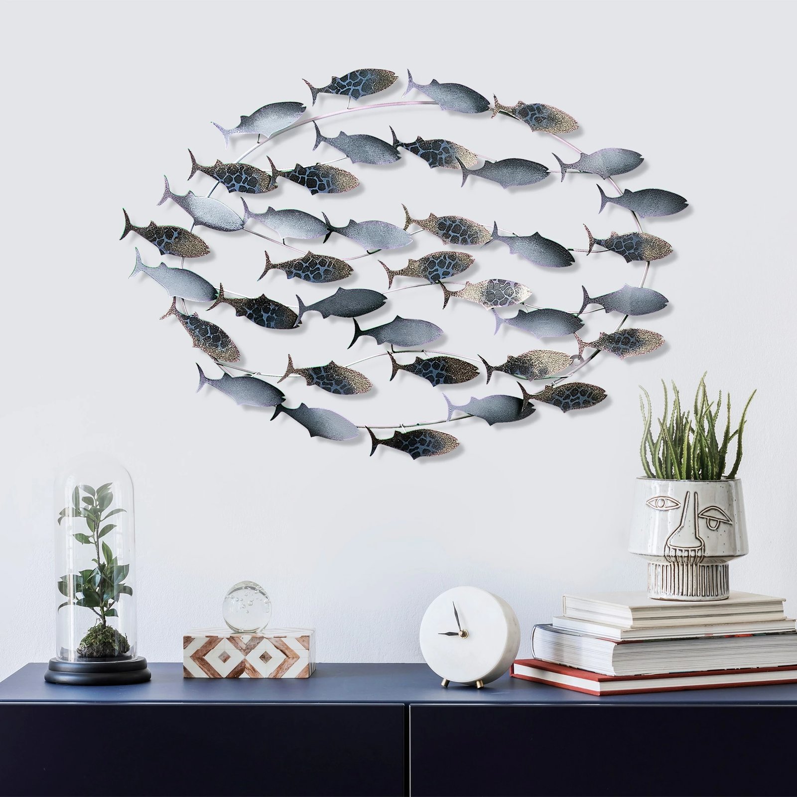 Aksesor dekorativ metalik për mur, Wallity, Alabalık 3, shumëngjyrësh, 94x58x4cm