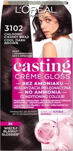 Ngjyrë për flokë L'Oreal Paris Casting Creme Gloss 3102 Kafe e errët e ftohtë për femra, 1 copë