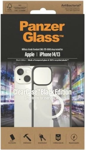 Mbështjellës PanzerGlass ClearCase me MagSafe, për iPhone 14/15/13, Transparent dhe Zi