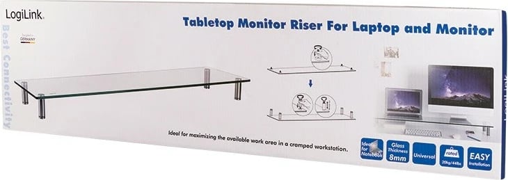 Mbajtëse monitori me xham, LogiLink, BP0060, 1000 x 260 x 93 mm, ngarkesë 20 kg, transparente e bardhë