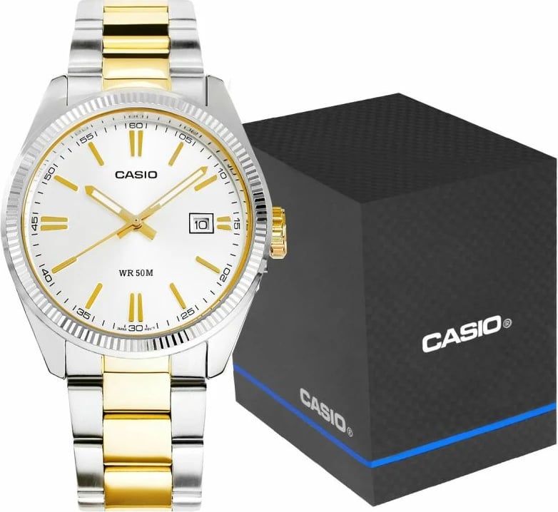 Orë dore për meshkuj Casio, argjend e ar