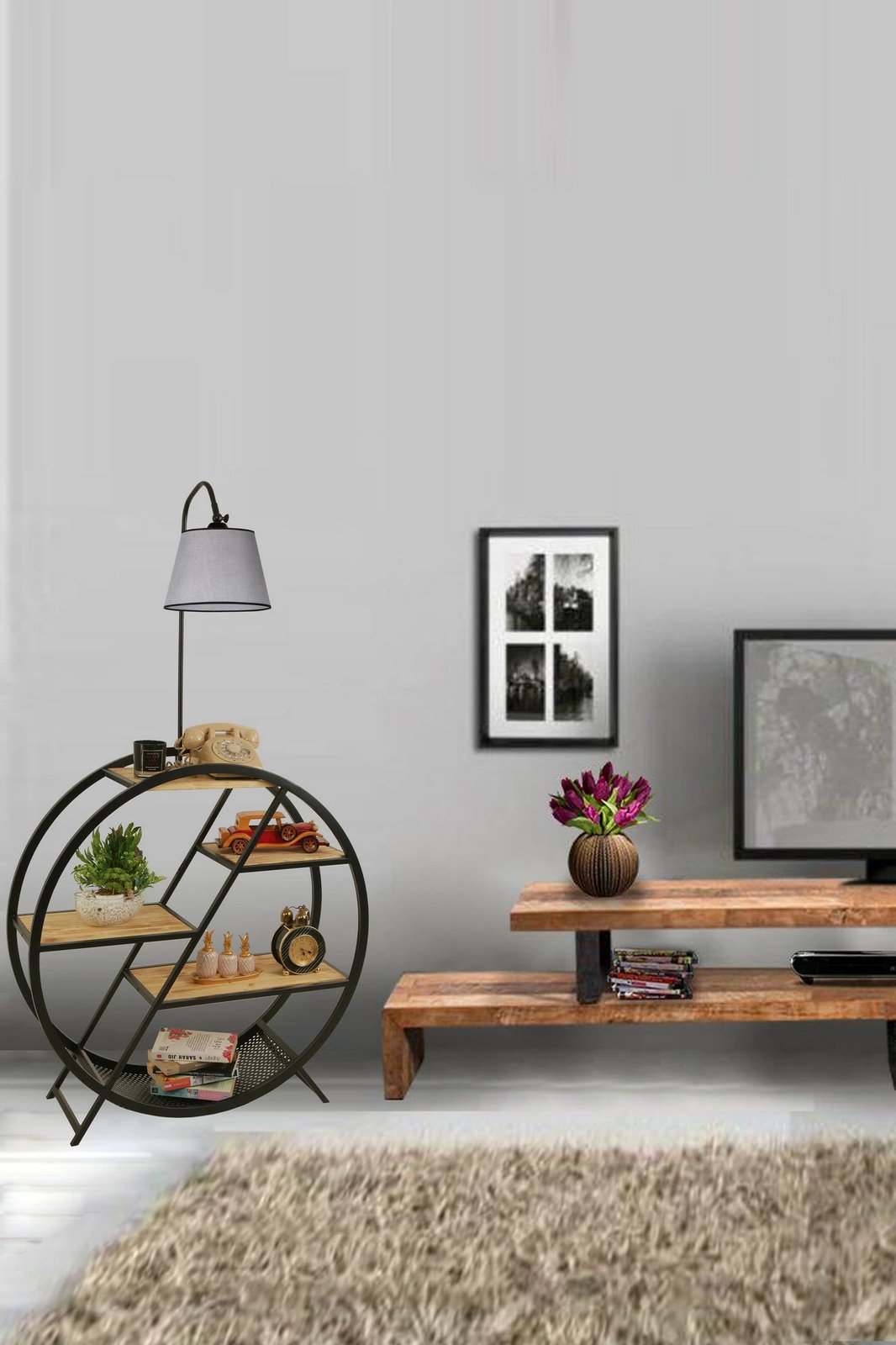 Llambë dyshemeje Opviq, gri e çelët, me raft librash, 90x28x165cm Llambë dyshemeje Opviq, gri e çelët, me raft librash, 90x28x165cm