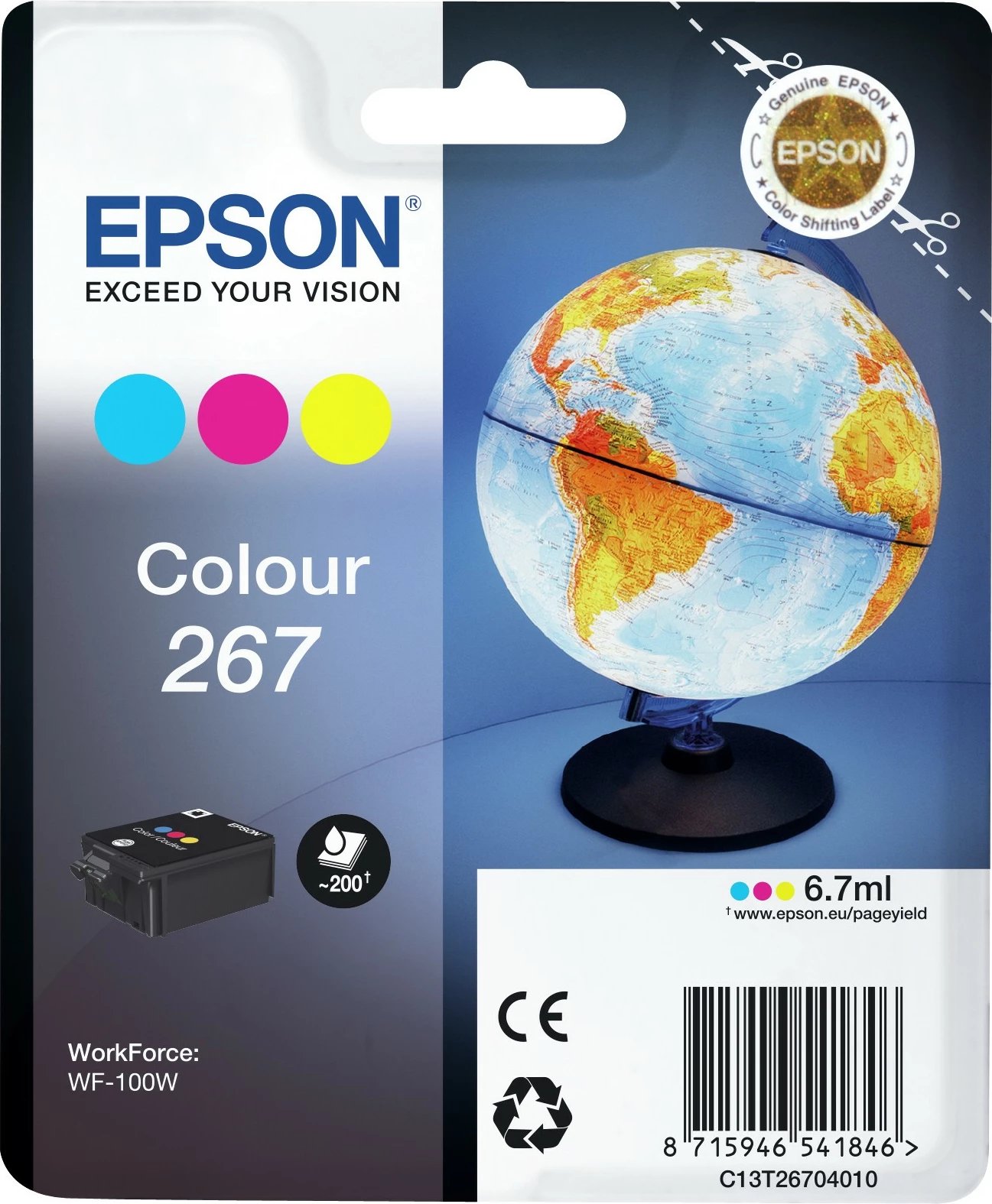 Kasetë bojë Epson Globe Singlepack Colour 267, Cyan, Magenta, Yellow