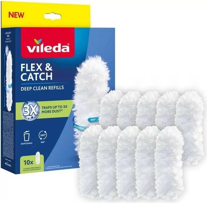 Refill furçe pluhuri Vileda Flex & Catch 360° fibra paketë 10 copë e bardhë