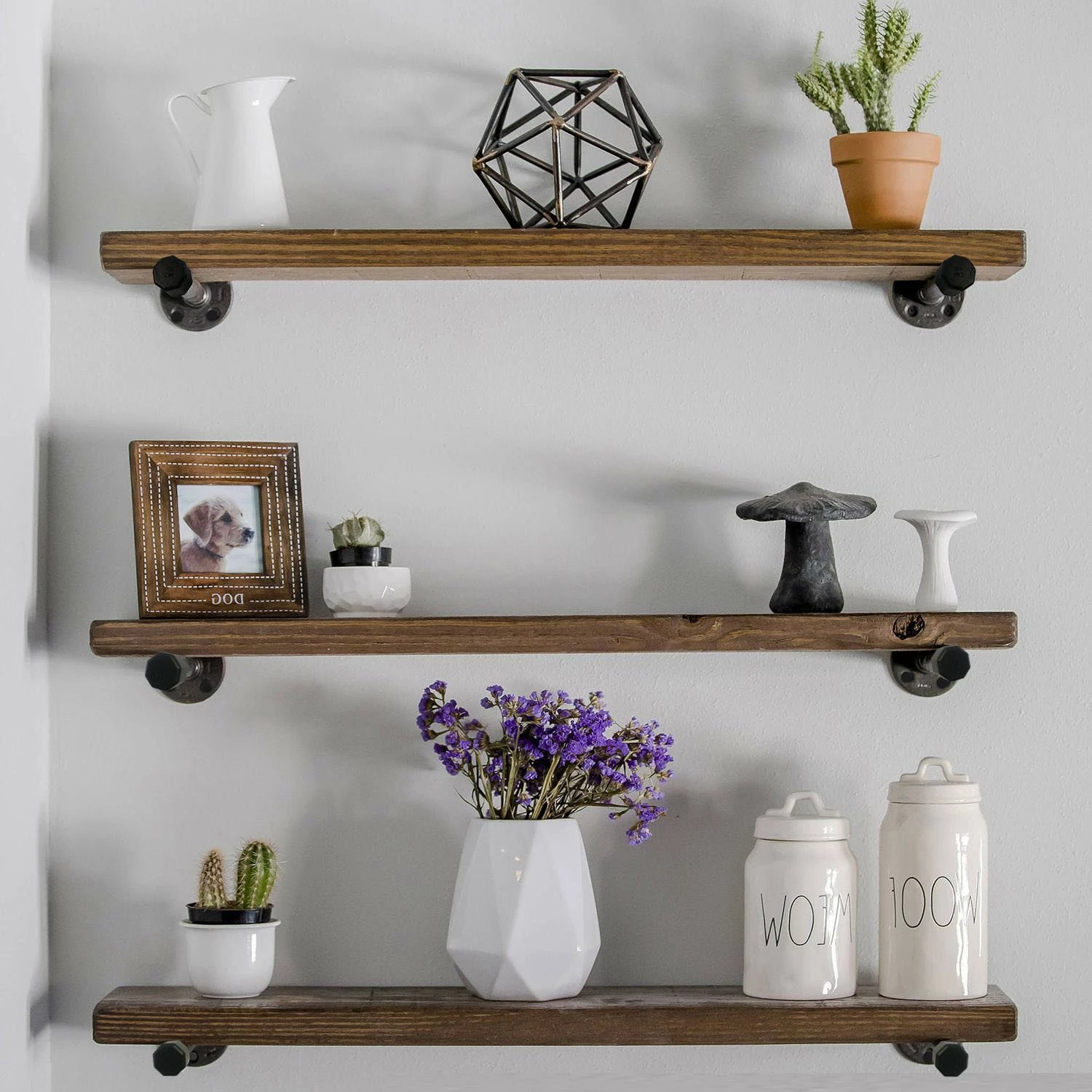 Raftë muri Pipe, ngjyrë arre dhe e zezë, 3 copë, Boruraf087