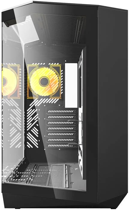 Kasë Darkflash DY470 midi tower, ATX/mATX/ITX, 4 ventilatorë ARGB, xhami i temperuar, USB-C, e zezë, set 4 ventilatorë