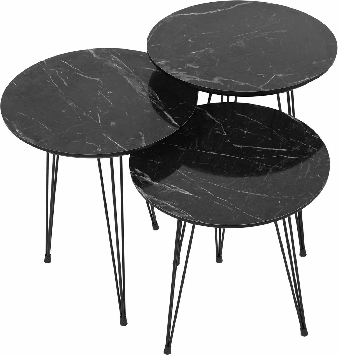 Set tavolinash ndihmëse, model mermeri i zi, 3 copë, Hanah Home