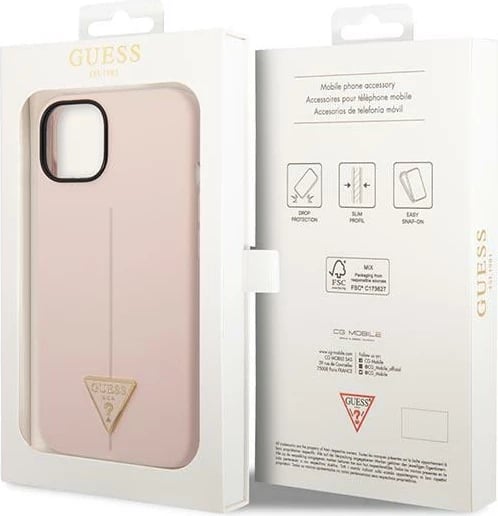 Mbështjellës Guess Silicone Triangle për iPhone 14 6.1", Rozë